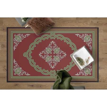 Deerlux Transitional Living Room Area Rug with Nonslip Backing, Red Medallion Pattern, 4 x 6 ft Small QI003643.S